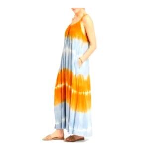 Knox Rose Orange Tie-Dye Sleeveless Maxi Dress, Rayon/Linen Blend, Size Medium